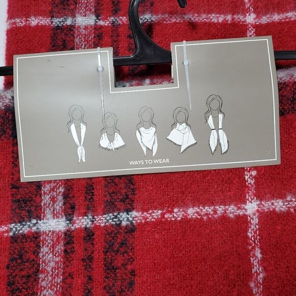 Womens Red Plaid Boucle Blanket Scarf Style & Wear - Picture 3 of 8